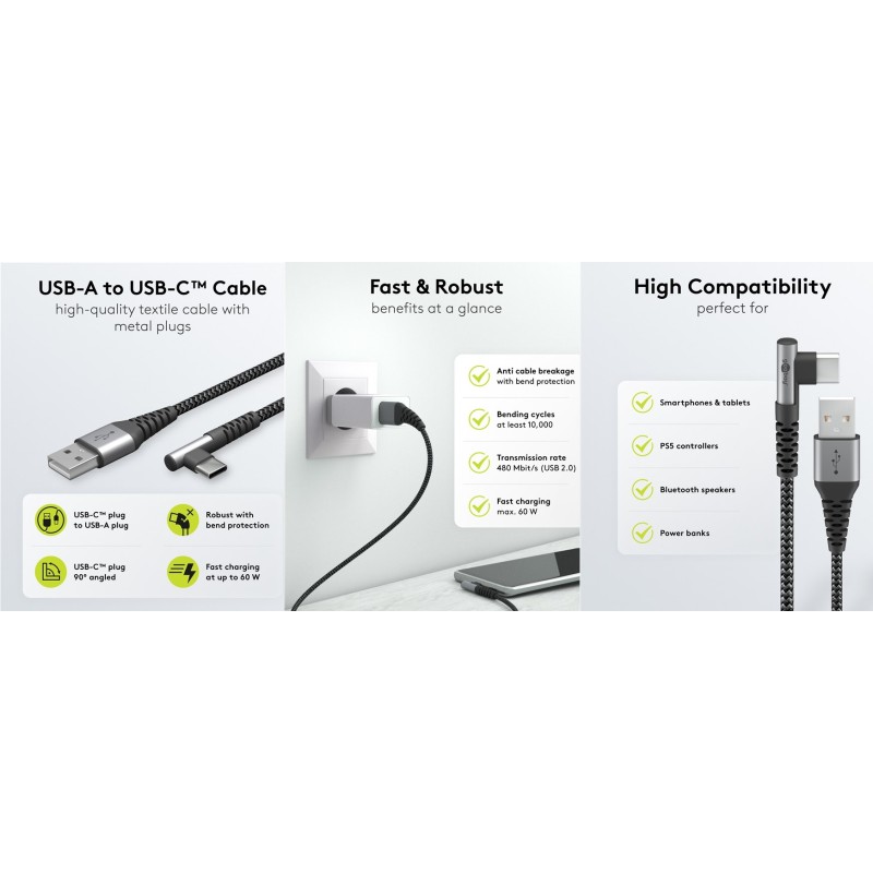 CABLE USB 2.0 TIPO A M USB C M CODO 0,5M