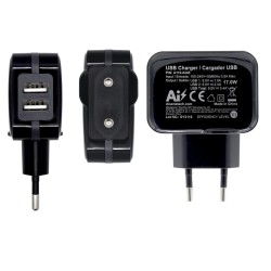 ALIMENTADOR 220V 2xUSB 3,4A 17W NEGRO