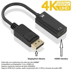 ADAPTADOR DISPLAYPORT M-HDMI H 15cm 4K60