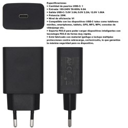 ALIMENTADOR 220V 1xUSB C QC3.0 3A 20W NE