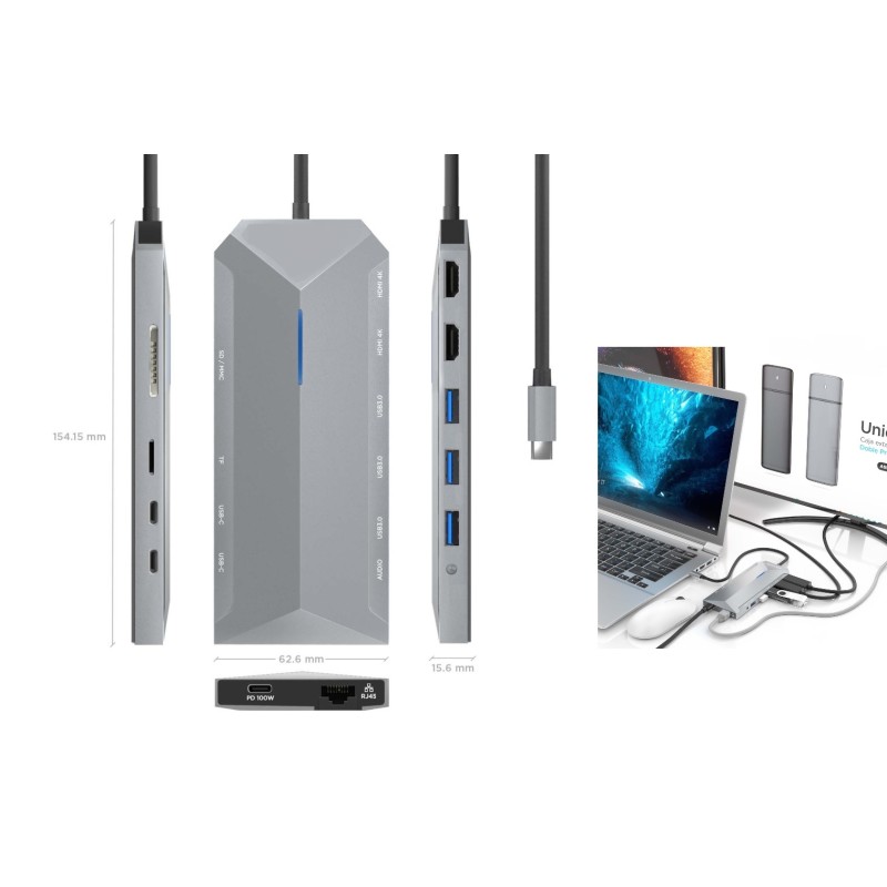 USB-C DOCK 12 EN 1 GRIS 30cm (con audio)