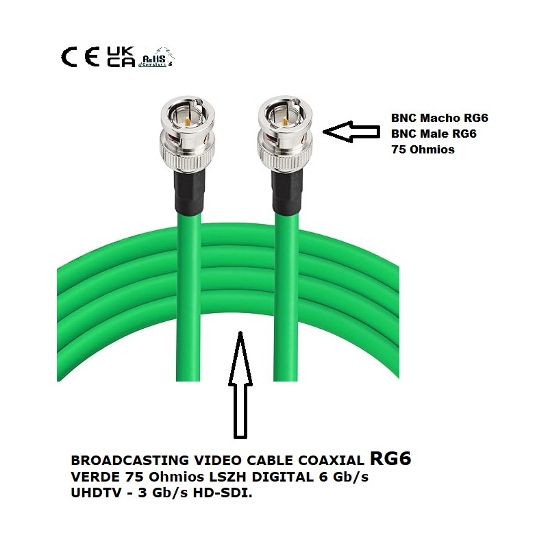 CABLE BNC M-M RG6 25M 75Ohm VERDE 3G/6G