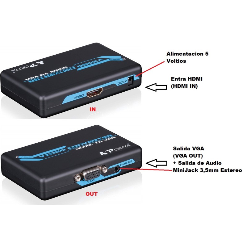 ADAPTADOR CONVERTIDOR HDMI-VGA+AUDIO CAJ