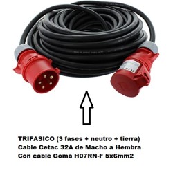 CABLE CETAC 5P 32A M-H 20M 5G6mm GOMA NE