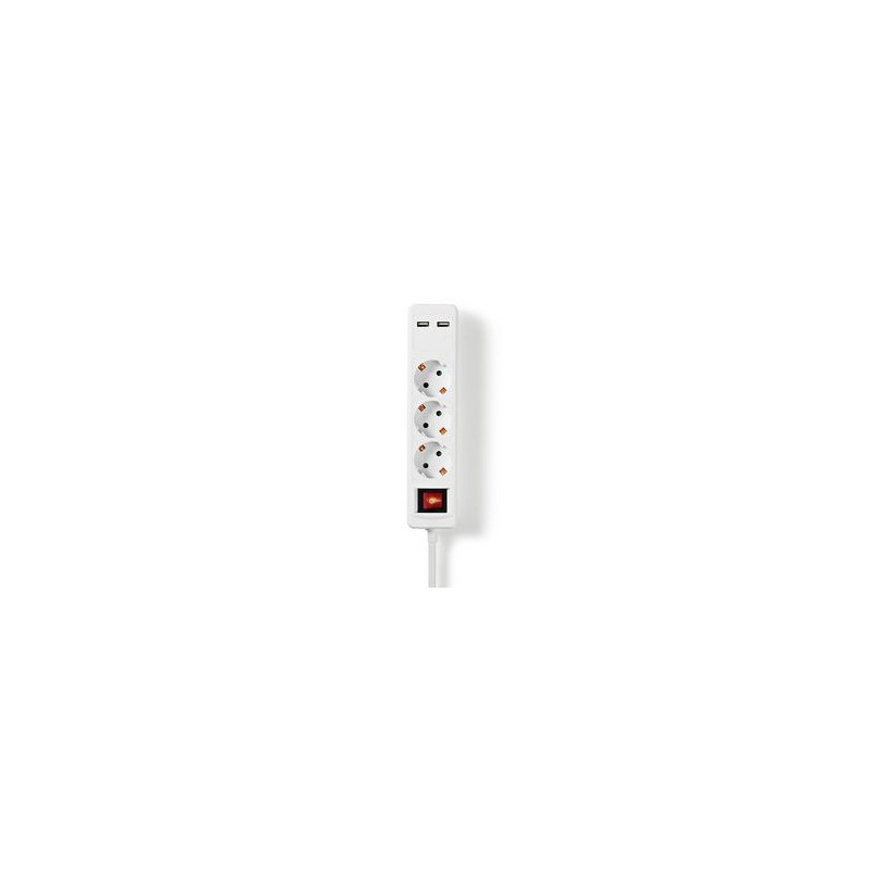 REGLETA 3 TOMAS SCHUKO+INT+2xUSB BLANCA
