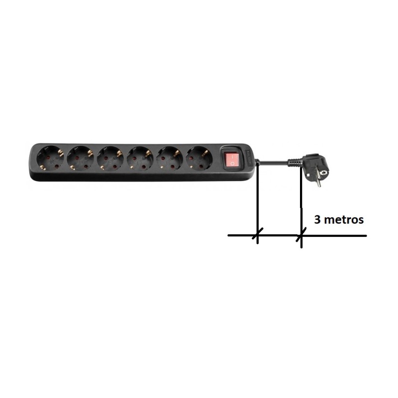 REGLETA 6 TOMAS SCHUKO+INT NEGRA 3M