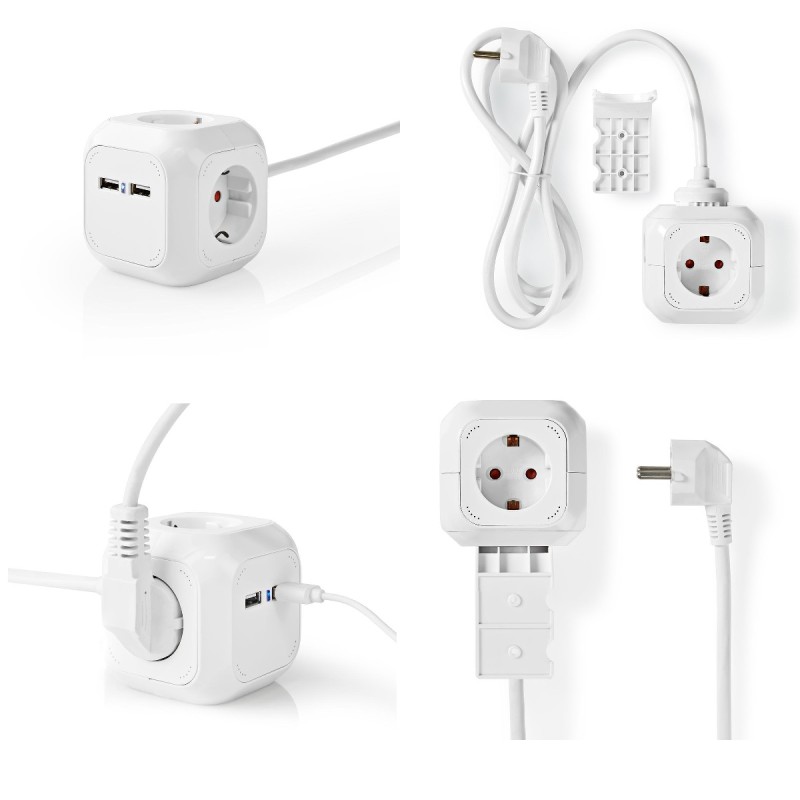 REGLETA 4 TOMAS SCHUKO+2xUSB CUBO VERTIC