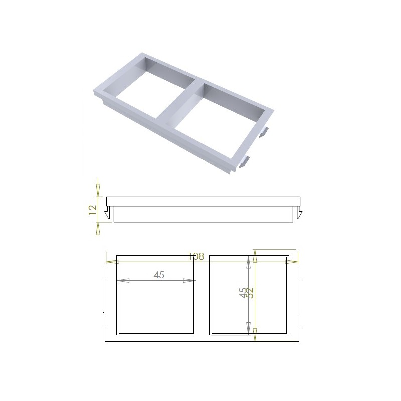PLACA ADAPTADORA 2 HUECOS DE 45x45