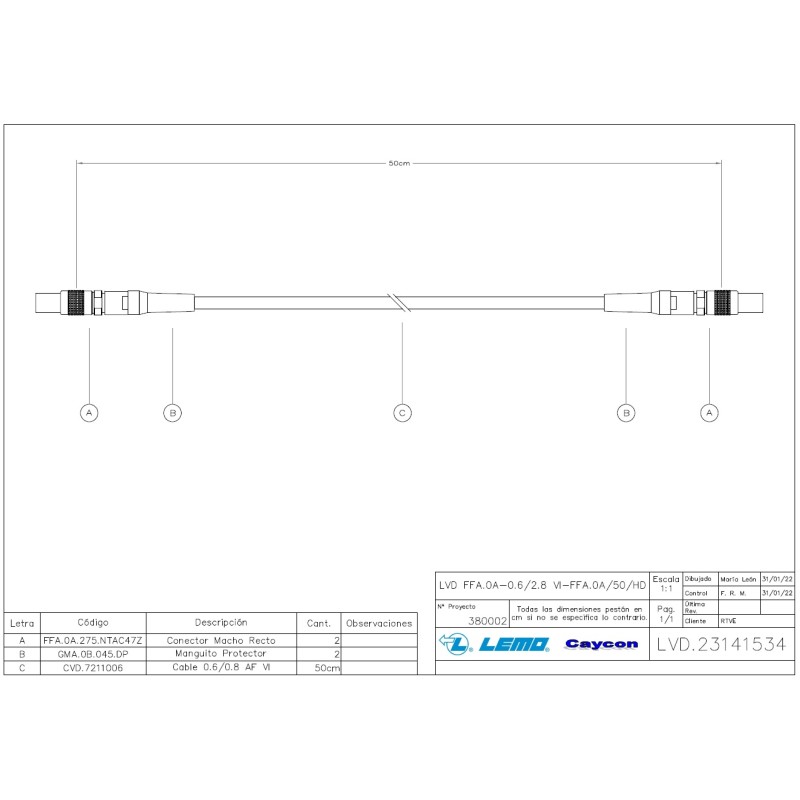 CABLE FFA.0A-0.6/2.8 VI-FFA.0A/50/HD 50c