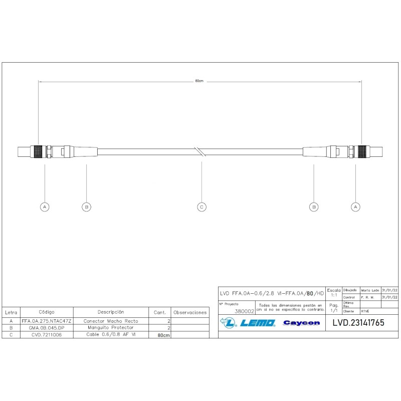 CABLE FFA.0A-0.6/2.8 VI-FFA.0A/80/HD 80c