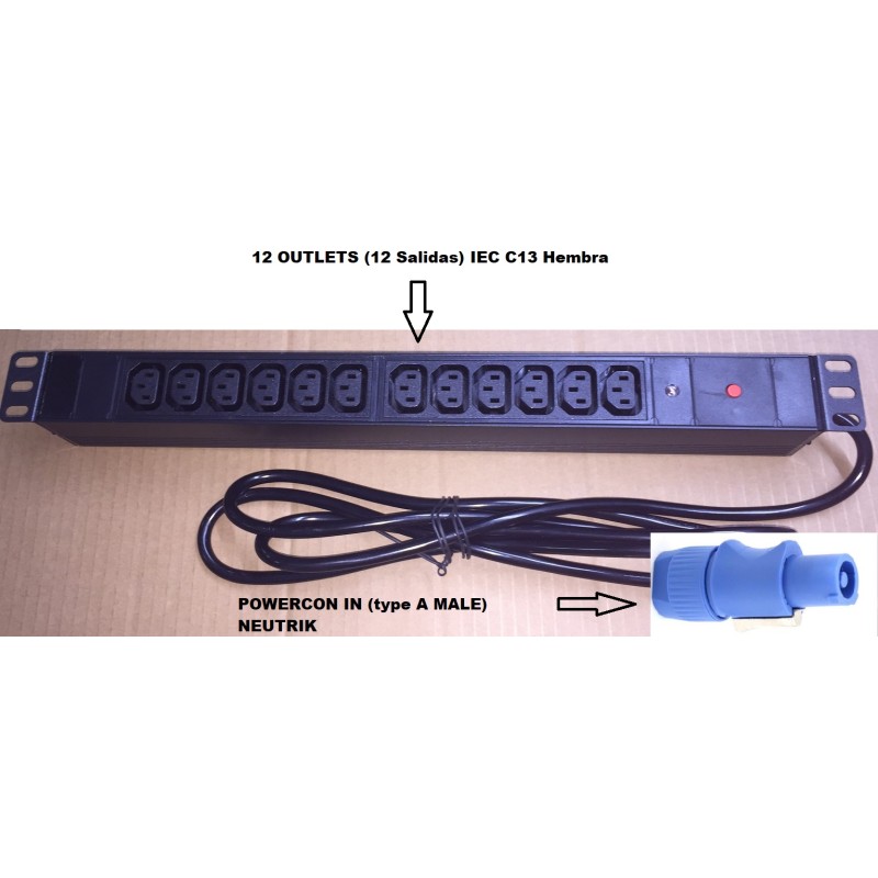 REGLETA 19" 12xC13-POWERCON IN AZUL 1,5m