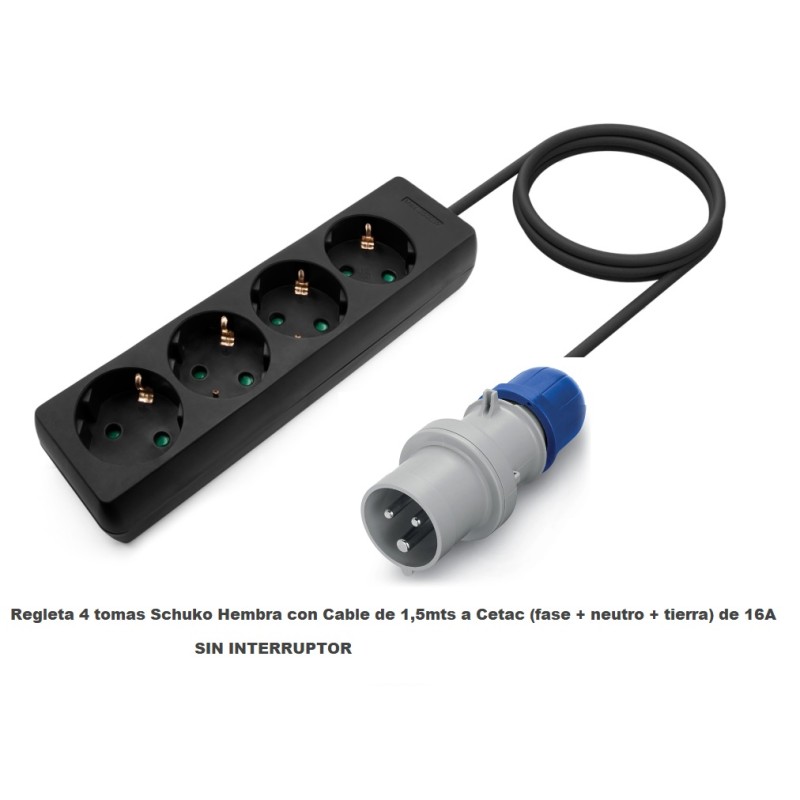 REGLETA 4 SCHUKO S/I CETAC 2P+T16A 1,5M