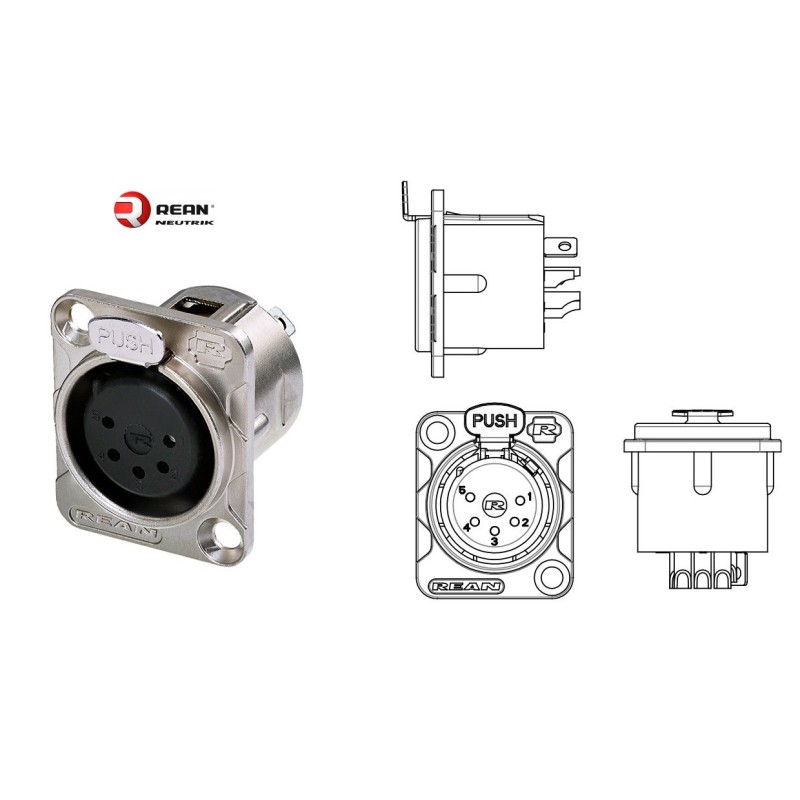 CONECTOR XLR5 HEMBRA PANEL NIKEL REAN