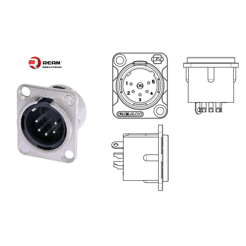CONECTOR XLR5 MACHO PANEL NIKEL REAN