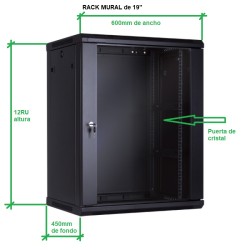 RACK MURAL 19" 12U NEGRO FONDO 450mmX600