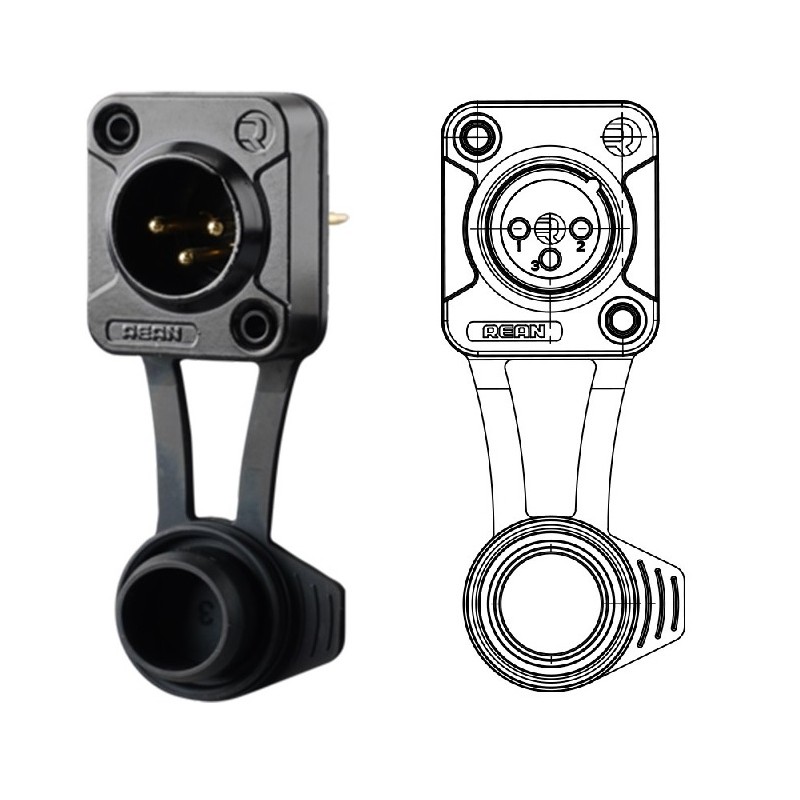 CONECTOR XLR3 MACHO PANEL NEGRO REANIP65