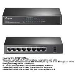 SWITCH POE 4+4 PUERTOS 10/100/1000 65W