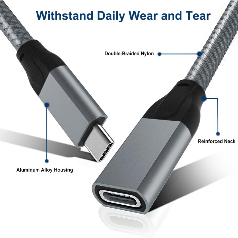 CABLE USB C M-H 2M PLATA V3.1 Gen-2 4k