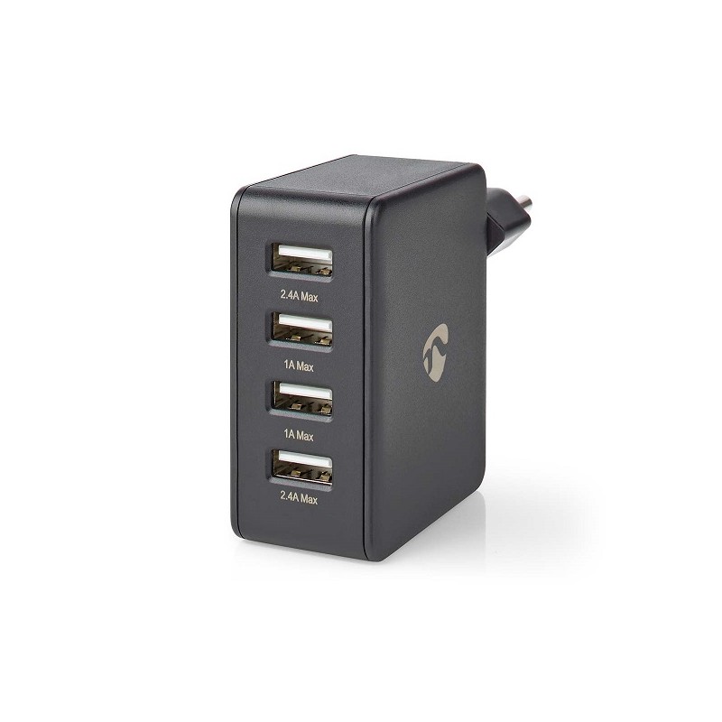 ALIMENTADOR 220V 4xUSB A 2,4A 10W NEGRO