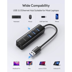 ADAPT USB A 3.0-RJ45 H100/1000 ETHER+HUB