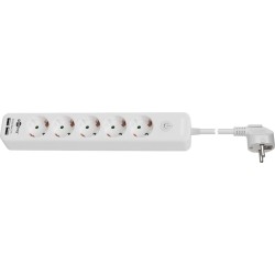 REGLETA 5 TOMAS SCHUKO+INT+2xUSB BLANCA