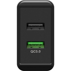 ALIMENTADOR 220V 2xUSB 5A 28W QC3.0 NEGR