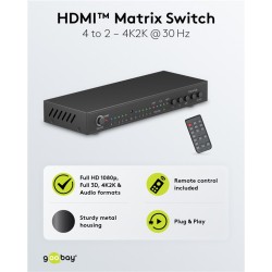 SWITCH HDMI 4 ENTRADAS 2 SALIDAS+MA 4K30