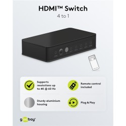 SWITCH HDMI 4 ENTRADAS 1 SALIDA+MANDO 4K