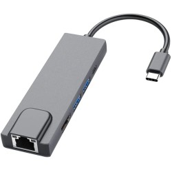 ADAPTADOR USB C-HDMI RJ45 2XUSB + USB-C