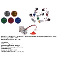 AMPERIMETRO VOLTIMETRO DIG PANEL 22mm CA