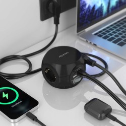 REGLETA 3 TOMAS SCHUKO+2xUSB+2xUSBc CUBO