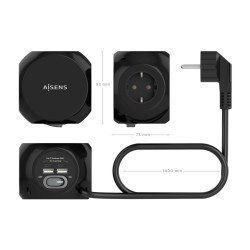 REGLETA 3 TOMAS SCHUKO+2xUSB+2xUSBc CUBO