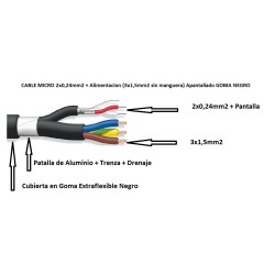 CABLE MICRO 2x0,24mm+3x1,5 C/M GOMA NEGR