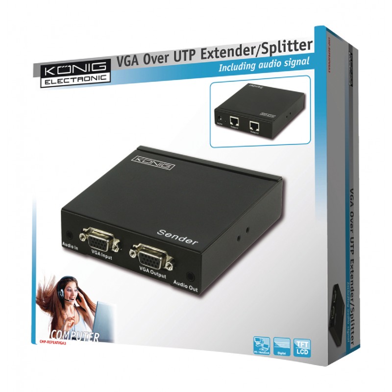 EMISOR 2xVGA POR UTP RJ45 hasta 300m KON