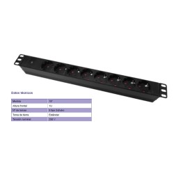 REGLETA 19" 8 TOMAS SCHUKO SIN/INT+LED P