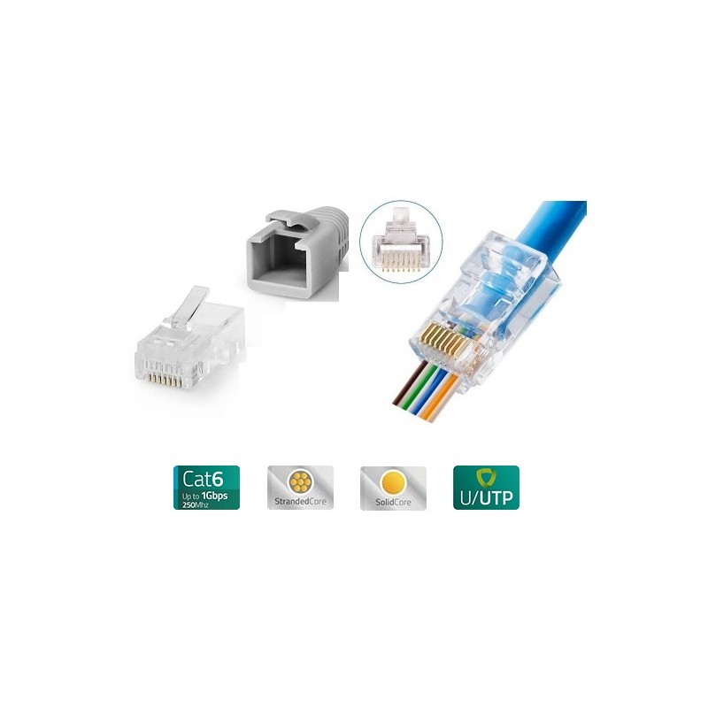 CONECTOR EZ-RJ45 MACHO UTP CAT6+CAPUCHON
