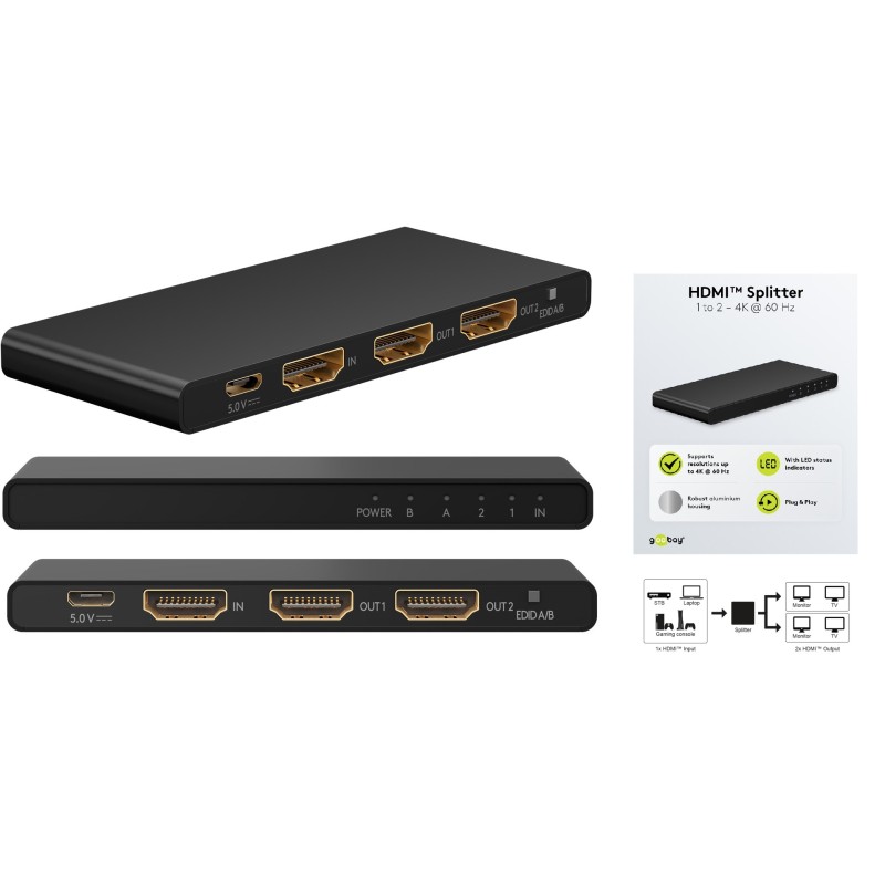 SPLITTER HDMI 1 ENTRADA 2 SALIDAS 4K@60H