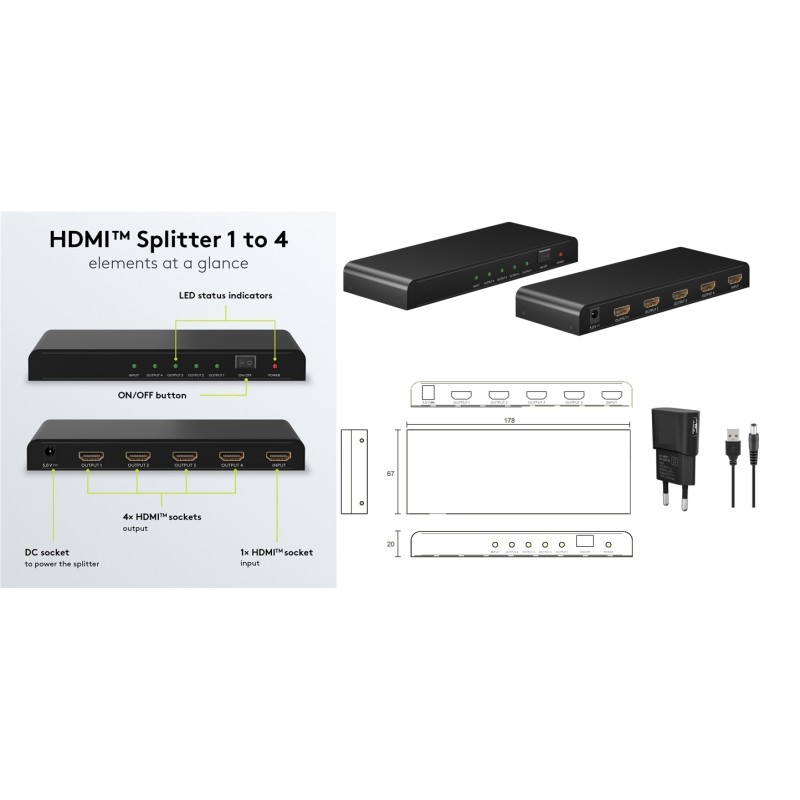 SPLITTER HDMI 1 ENTRADA 4 SALIDAS 4K@30H