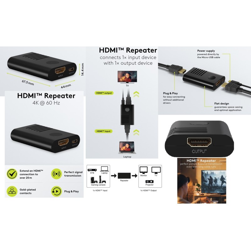 AMPLIFICADOR HDMI H-H 4K@60Hz hasta 20M