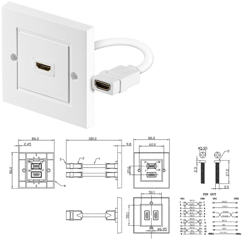 ROSETA EMPOTRABLE 1 x HDMI H-H BLANCO