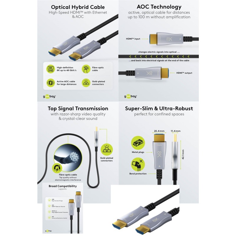 CABLE HDMI M-M V.2.1 100M FIBRA OPTICA8k