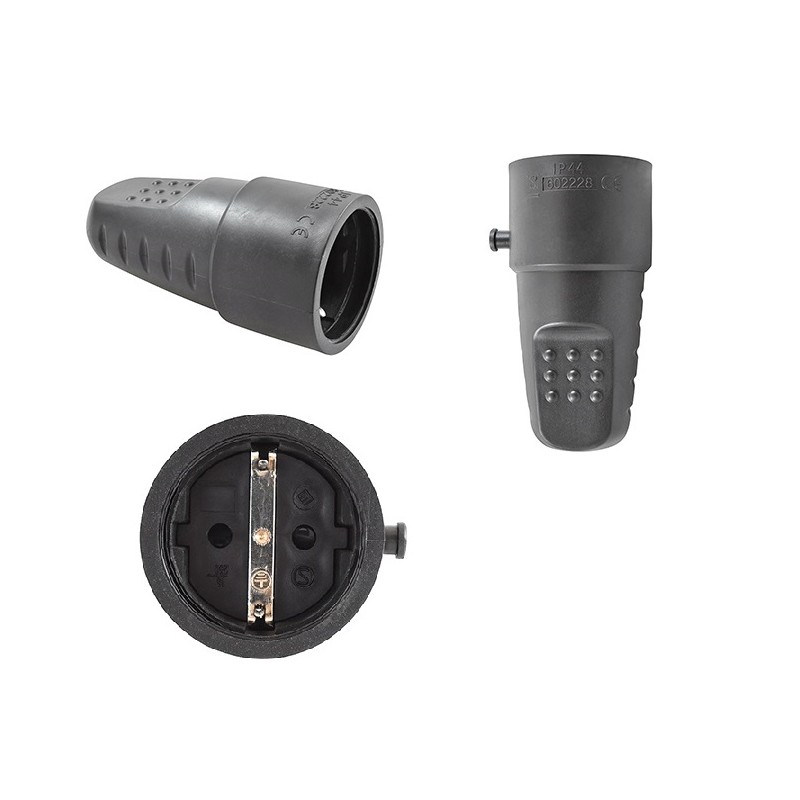 CONECTOR SCHUKO HEMBRA GOMA NEGRO RECTO
