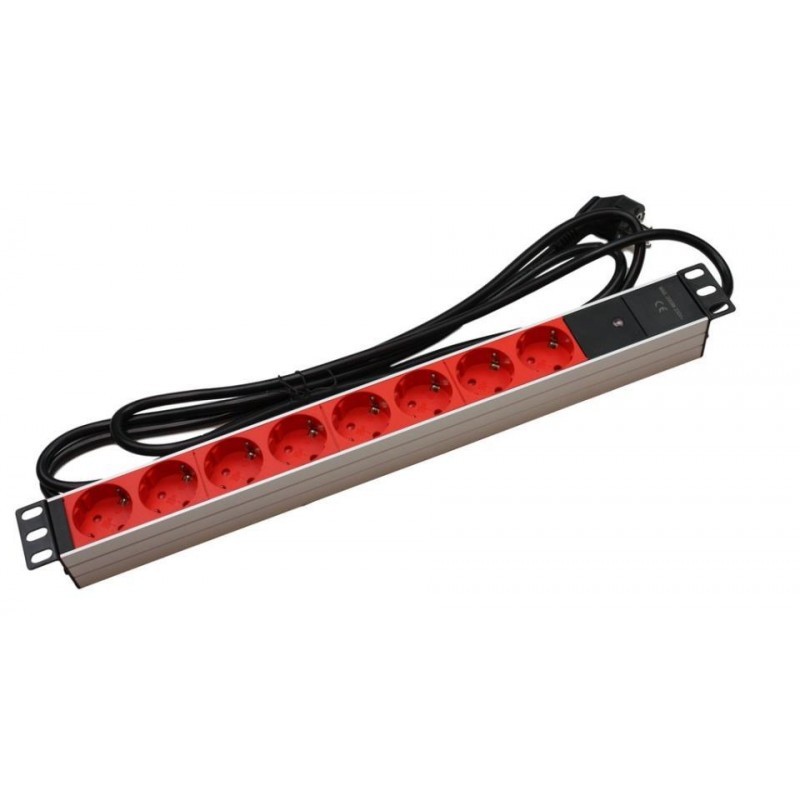 REGLETA 19" 9 TOMAS ROJA SCHUKO SIN/INT