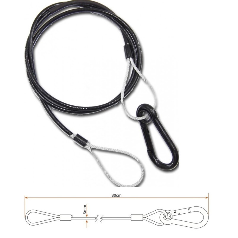 CABLE SEGURIDAD LARGO 80cm 3mm PVC NEG