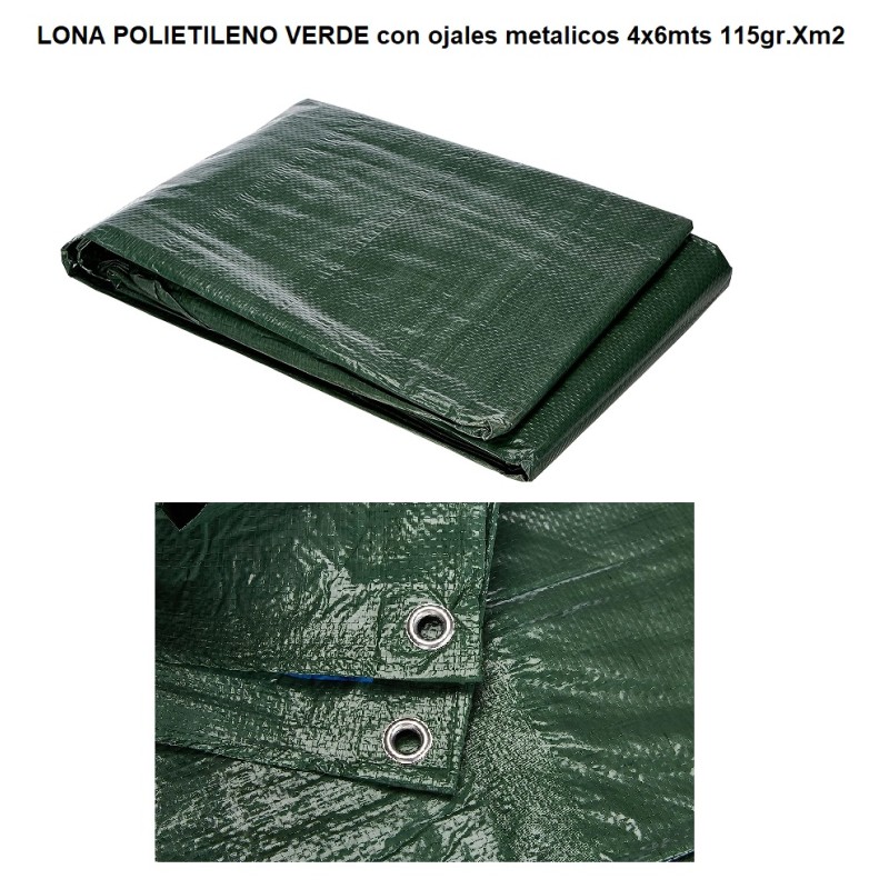 LONA POLIETILENO VERDE con ojales 4x6mts