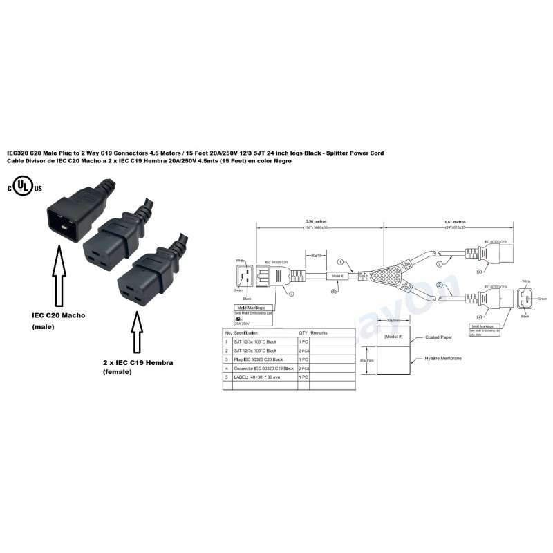 CABLE ALIMENTACION 2xC19 H-C20 M 4,5M NE