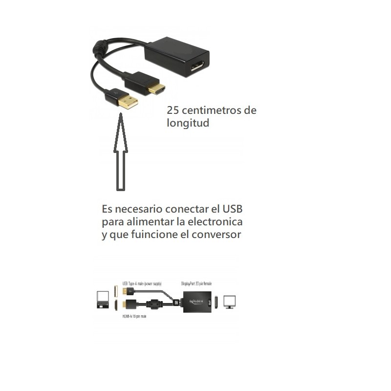 ADAPTADOR HDMI M+USB-DISPLAYPORT H 25cm
