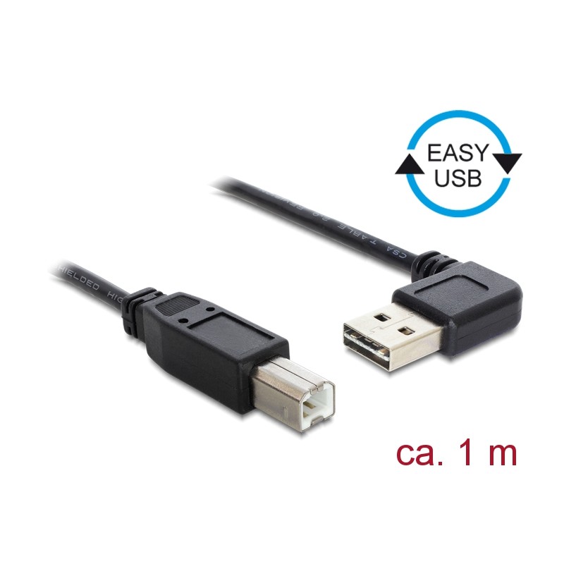 CABLE USB A-B 2.0 M-M CODO 1mts NEGRO