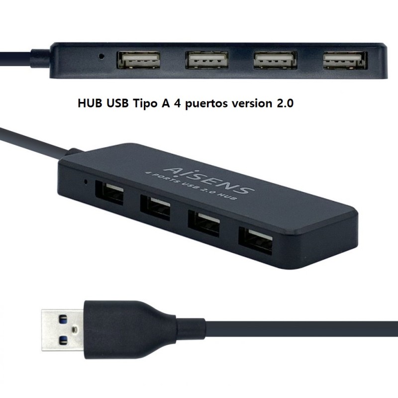 HUB USB 4 PUERTOS Version 2.0 NEGRO 30cm