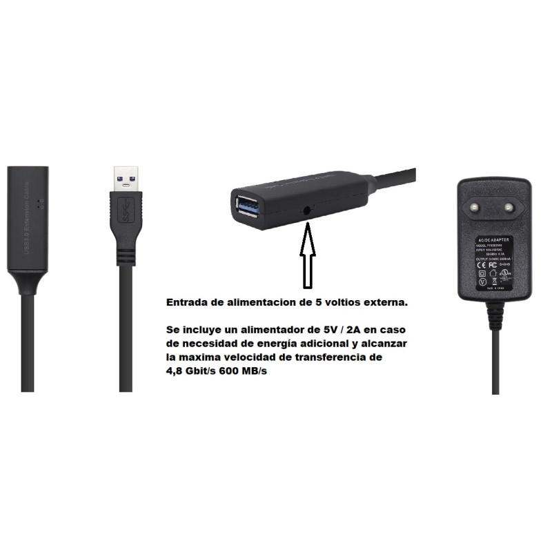 CABLE USB A 3.0 M-H AMPLIFICADO 10M V3.0